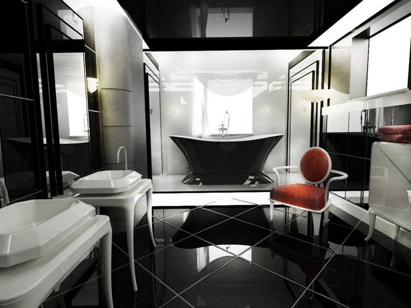 Арт-деко-стиль богеми   Чорно-біла класика з яскравим акцентом у вигляді крісла   Жіноча ванна кімната   Світлі тони роблять просторе приміщення ще більше