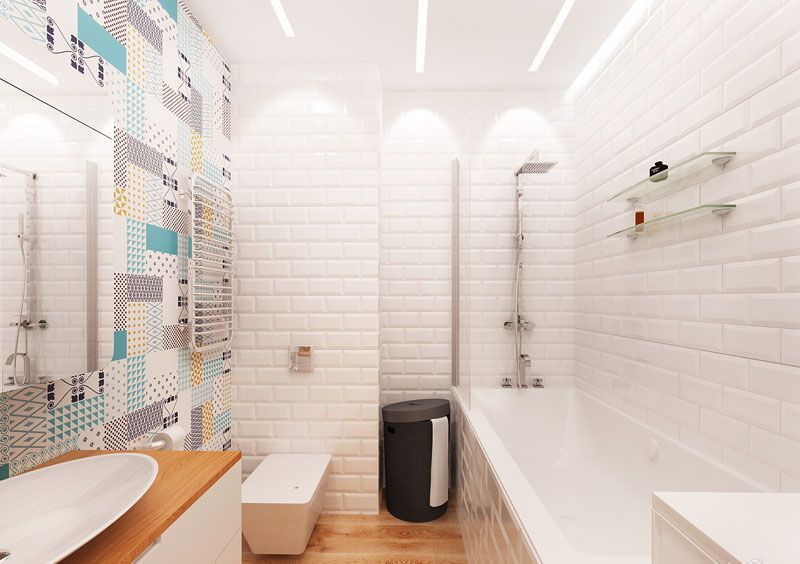 Фото планування ванної кімнати, поєднаної з туалетом   Повністю білі поверхні - це нудно, тому потрібні якісь акценти   Ванна кімната в скандинавському стилі з домашньої міні-сауною   Білий з бірюзовим - вдале поєднання кольорів
