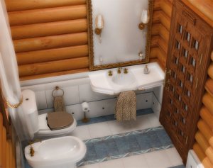 Ванна кімната в дерев'яному будинку і санвузол на фото виглядають шикарно
